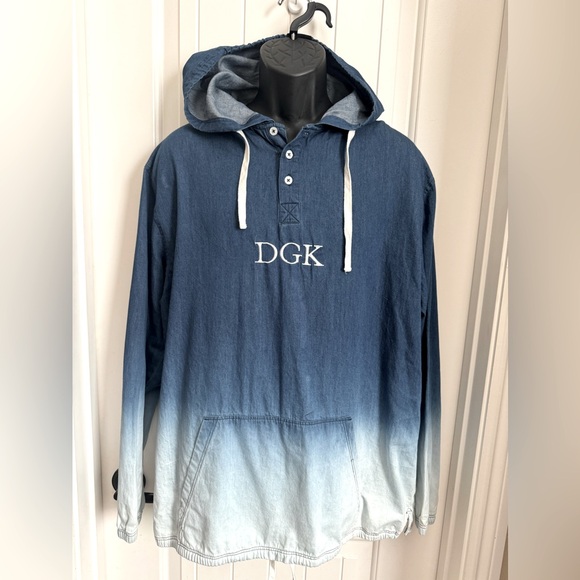 DGK 100% Cotton Denim Long Sleeve Blue Gradient Hoodie w/Embroidered Logo, Large - Picture 1 of 8